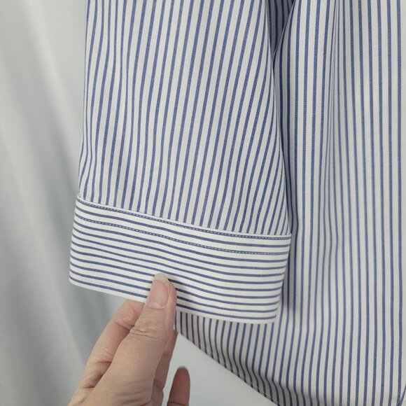 Talbots Wrinkle Resistant Blouse Women's Size 10 Blue & White Stripes 3/4 Sleeve - Picture 6 of 12